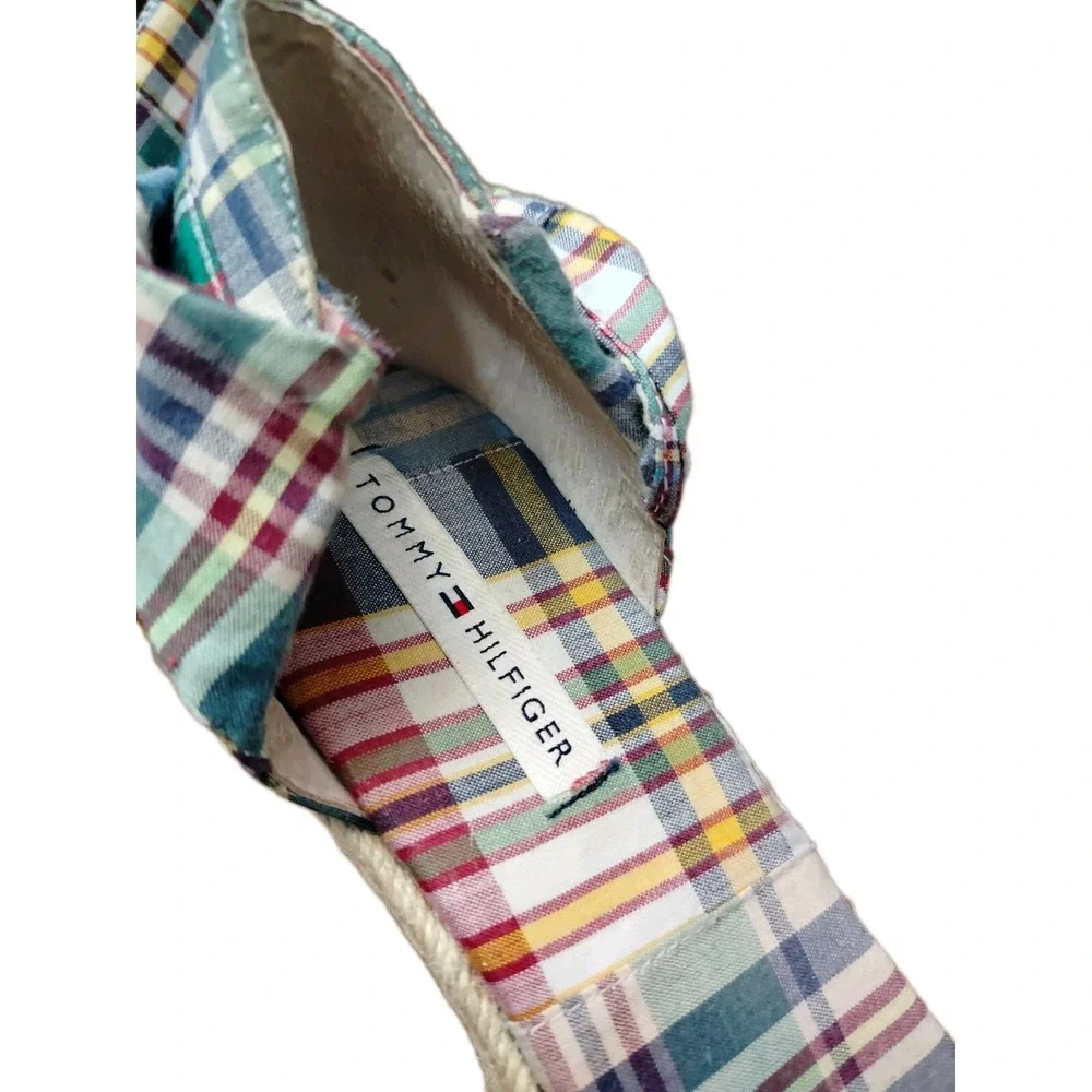 Tommy Hilfiger Womens Espadrille Wedge Sandals Plaid‎ Ankle Tie Open Toe Size 9M